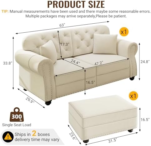 KEIKI 63" Velvet Chesterfield Sofa - Image 2