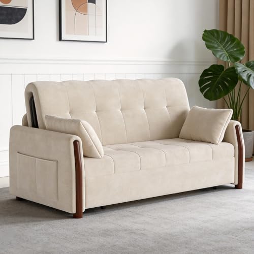64.56" Pull Out Sofa Bed with Storage, Convertible Sleeper Sofa White by DinaiteEain