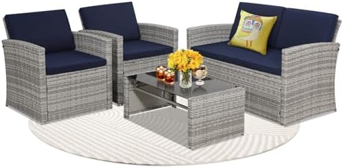 KROFEM 4 Piece Patio Furniture Set, Outdoor Wicker Conversation Set by KROFEM