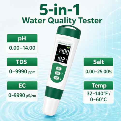 5 in 1 Water Quality Tester, Digital pH TDS EC Salinity Temperature Meter - Image 2