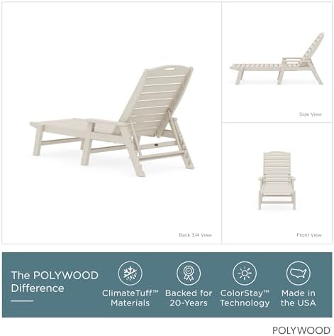 POLYWOOD Nautical Folding Chaise Lounge Chair, Adjustable Reclining, HDPE - Image 3