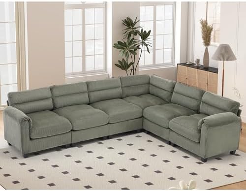 HAOMARKETS 115” Modular Sectional L Shaped Corner Sofa, Corduroy 6-Seater by HAOMARKETS
