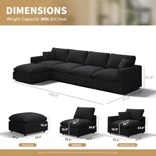 Modern Sectional Linen Couch for Living Room L-Shape Sofas, 5 Seat Modular - Image 2