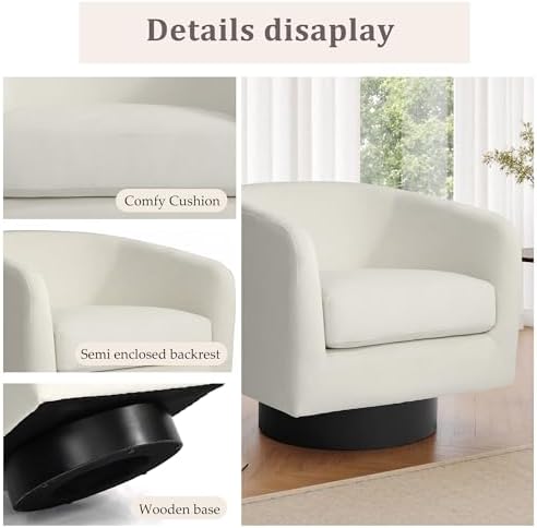 Pia Ricco Set of 2 Velvet 360° Swivel Barrel Accent Chair Ivory - Image 4
