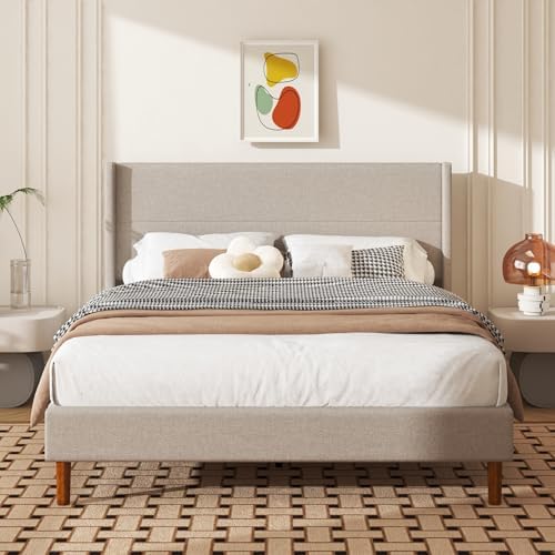 Queen Size Linen Platform Bed Frame by Mxhtcewz