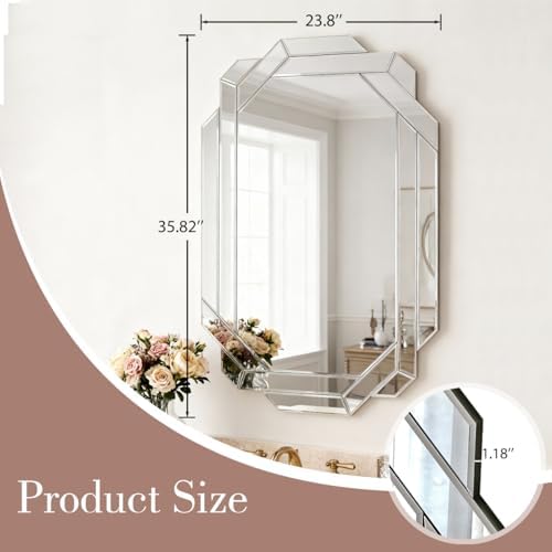 Hexagon Silver Mirrored Console Table and Wall Mirror Set, 2 Piece Silver - Image 2
