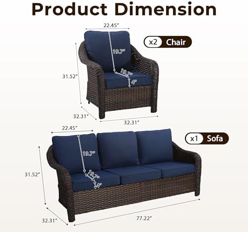 3 Piece Patio Wicker Conversation Set, All-Weather Use Outdoor Wicker Sofa - Image 2