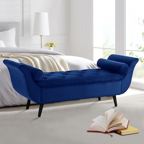 Storage Bench for Bedroom End of Bed, Velvet Upholstered Rolled Armed Button by Hdxdkog