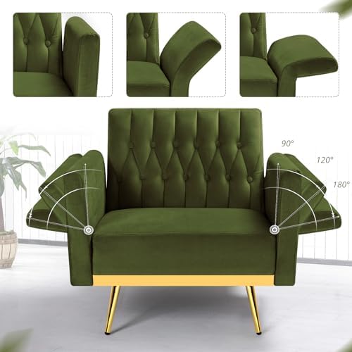 Velvet Accent Chair w/Ottoman & Adjustable Backrest, Olive Green - Image 6