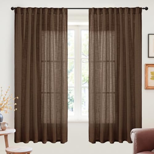 YoungsTex Dark Brown Linen Curtains 68 Inch Length by YoungsTex