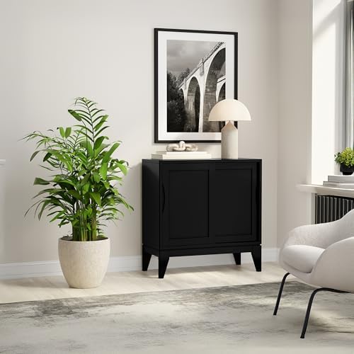 SIMPLIHOME Harper 30" Wide Solid Wood Storage Cabinet in Black - Image 4