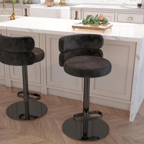 Modern Velvet Bar Stool, Swivel Adjustable Height Kitchen Counter Stool by LUXMOD