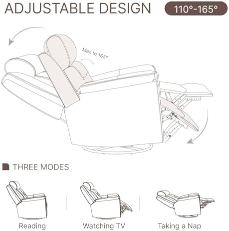 KISLOT Leather Recliner Chair, 360° Swivel Rocker Faux Leather Manual Recliner - Image 5