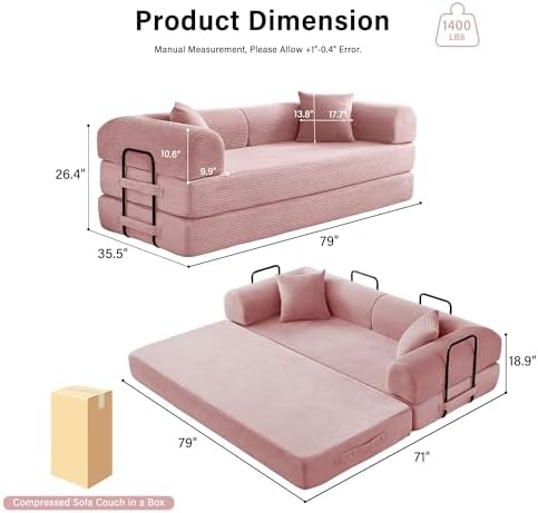 79" Convertible Sofa Bed, Boneless Sleeper Futon Couch - Image 3