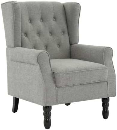 High Back Accent Chair, Upholstered Wingback Armchair, Light Gray - Image 4
