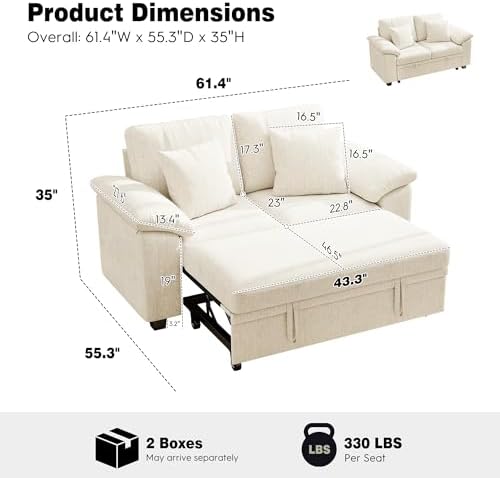Ihanherry 61" Loveseat Sleeper Sofa, 2-in-1 Pull Out Couch Bed - Image 3