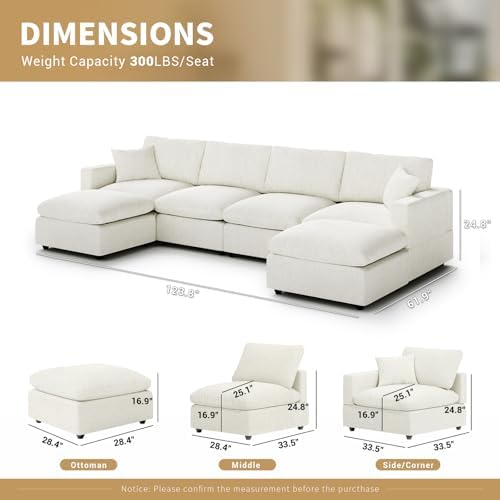 Modern Sectional Linen Couch for Living Room U-Shape Sofas, 6 Seat Modular - Image 2