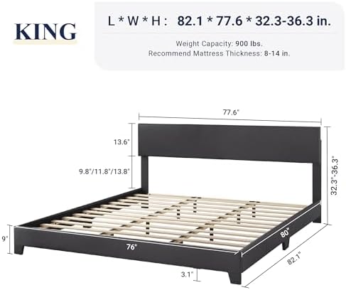 Allewie King Size Faux Leather Bed Frame, Adjustable Headboard - Image 2