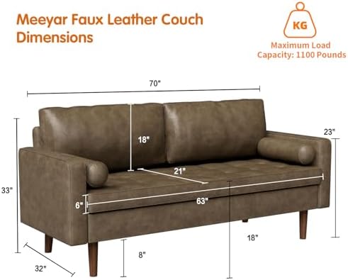 Faux Leather Couch, Loveseat Leather Sofa - Image 2