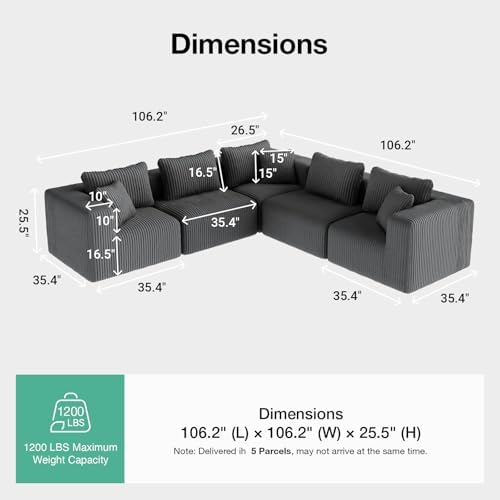 Novilla 106" Modular Sectional Sofa, V Shape Sectional Couch, Modern Cloud - Image 2