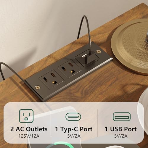 Veegle Nightstand with Charging Station, Retro Bedside Table, Dark Walnut - Image 4