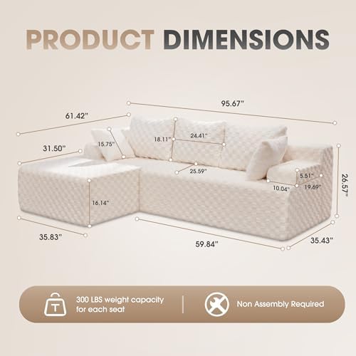 Hobestluk Boneless Couch Modular Sectional Sofa L-Shape Couch 3 Seat Modular - Image 2