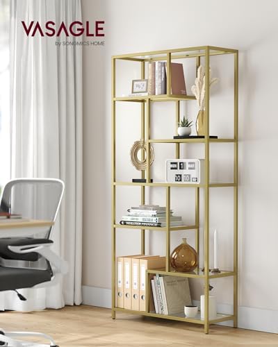 VASAGLE 6-Tier Bookcase, Slim Shelving Unit, Tempered Glass, Steel Frame - Image 2