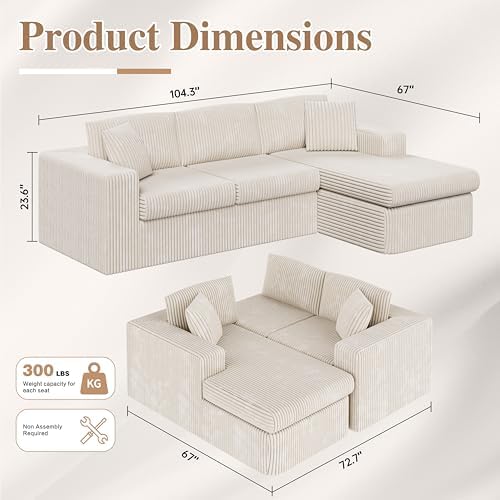 JAMFLY 105" Boneless Couches for Living Room Modular Sectional Sofa L-Shape - Image 2