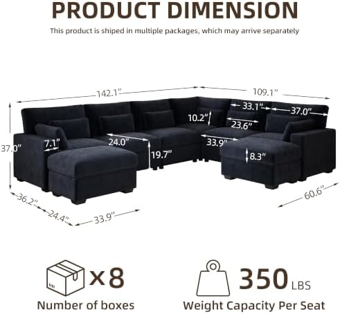 WorthFurni 142.1'' Modular Sectional Sofa, L Shaped Oversized Extra Deep Couches - Image 2