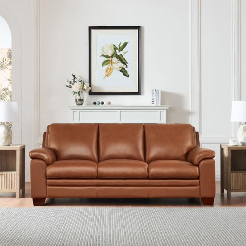 Hydeline Magnum Top Grain Leather Sofa Couch, Nutmeg Brown, Memory Foam and - Image 2