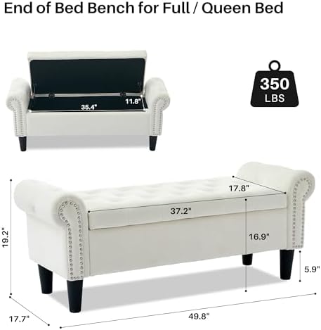 SOFTHION 50" Storage Bench for Bedroom, Velvet Upholstered - Image 2