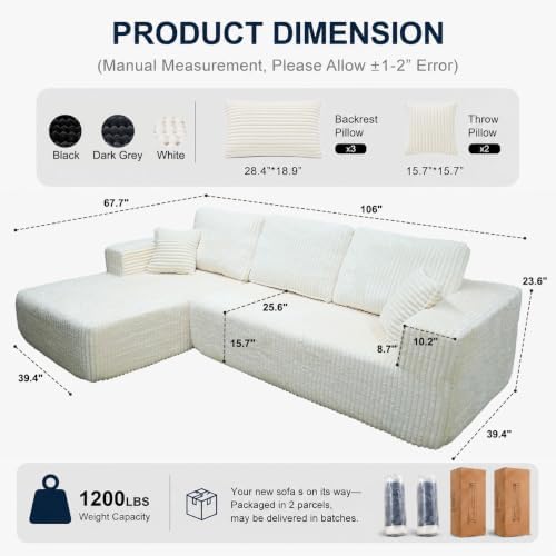 106" Boneless Couches for Living Room, Modular Sectional Sofa - Image 2