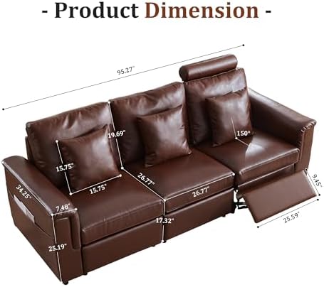 ORRD Power Reclining Sectional Sofa, Electric 3 Seat Recliner - Image 2
