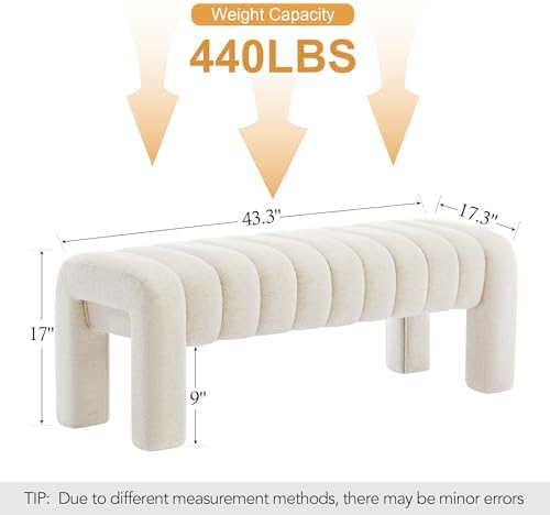 43.3" End of Bed Bench, Upholstered Linen Bench - Image 2
