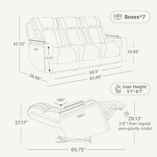Watson & Whitely Power Reclining Sofa 3-Seat Middle Flip Back, Cafe Brown - Image 3