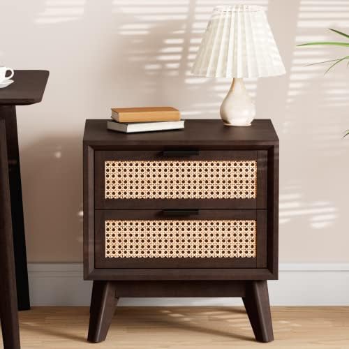 Bme Jasper Deluxe Solid Wood Rattan Nightstand Fully Assembled-Mid Century by Bme