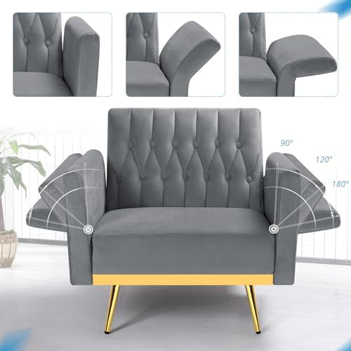 Velvet Accent Chair w/Ottoman & Adjustable Backrest - Image 5