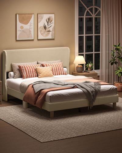 Bestier Queen Bed Frame with Wingback Headboard, Upholstered - Image 6