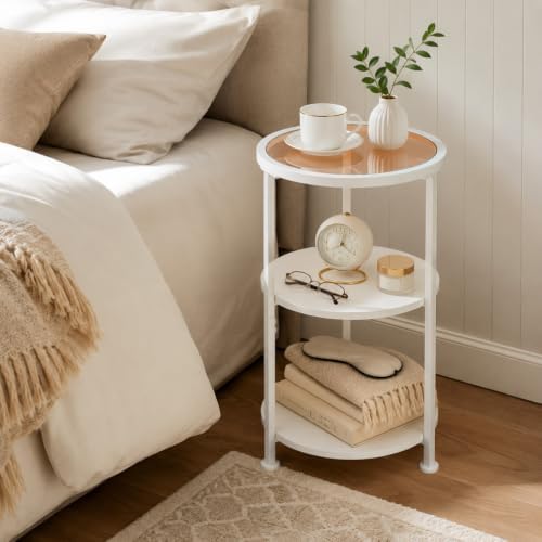 3-Tier Round Side Table with Amber Tempered Glass Top - Image 6
