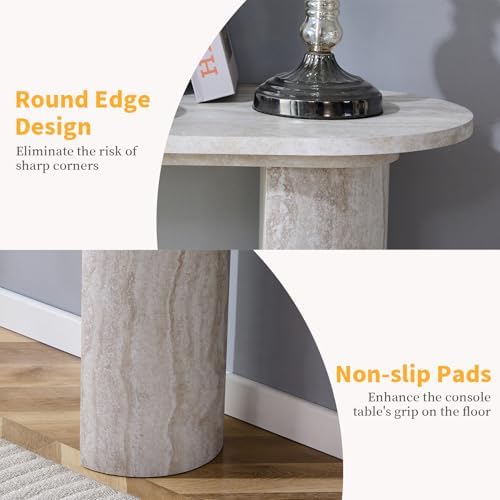 55" Faux Travertine Stone Console Table - Image 5