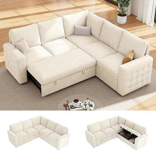 86" Sectional Sleeper Sofa Bed, 5 Seat Pull Out Couch by Unknown