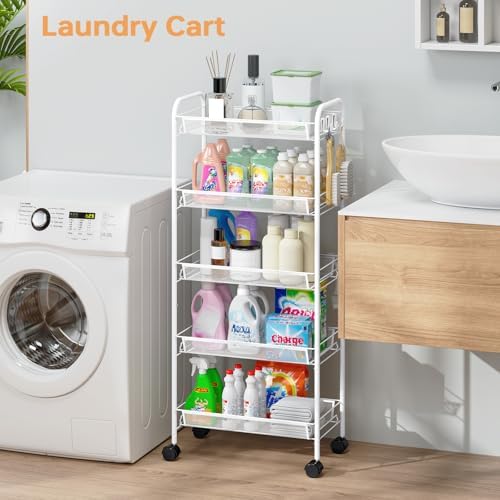TOOLF 5 Tier Rolling Cart, Metal Utility Storage Cart - Image 7