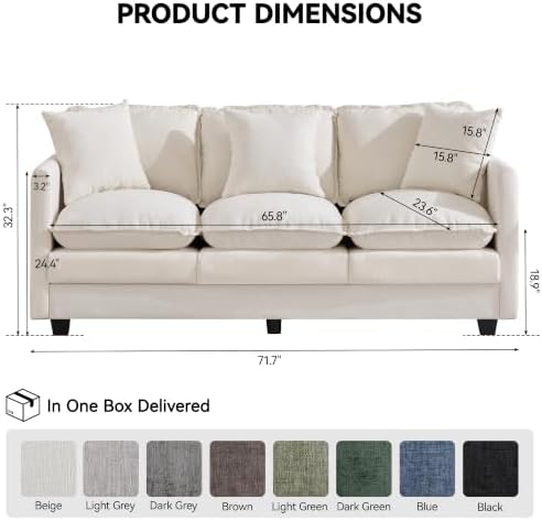 72'' Cloud 3 Seater Couch, Cloud Sofa - Image 2