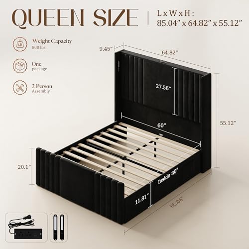 55" Tall Queen Size Platform Bed Frame - Image 2