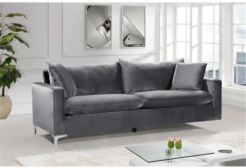 Meridian Furniture Naomi Collection Modern | Contemporary Grey Velvet - Image 5