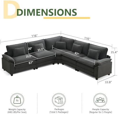 Oversized Modular Sectional Sofa Set, Convertible Deep Seat Cloud Couch - Image 2