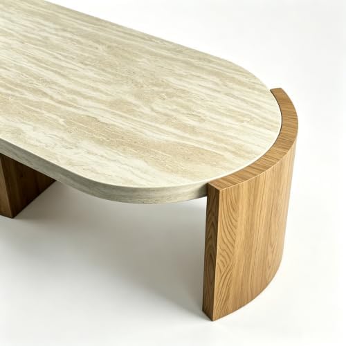 48" Faux Travertine Oval Coffee Table - Image 5
