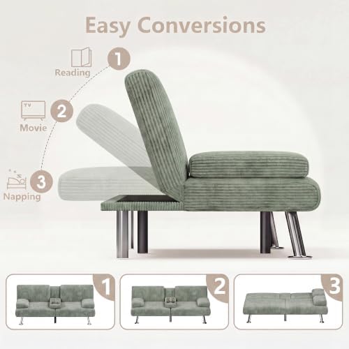 Flamaker Futon Sofa Bed, Modern Corduroy Convertible Folding Futon Set - Image 6