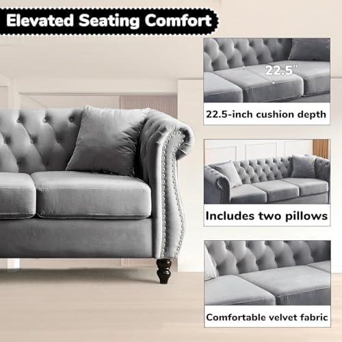 80" Chesterfield Loveseat Velvet Sofa - Image 5