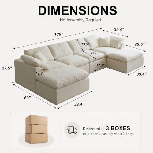 138" Boneless Cloud Couch Sectional - Image 2